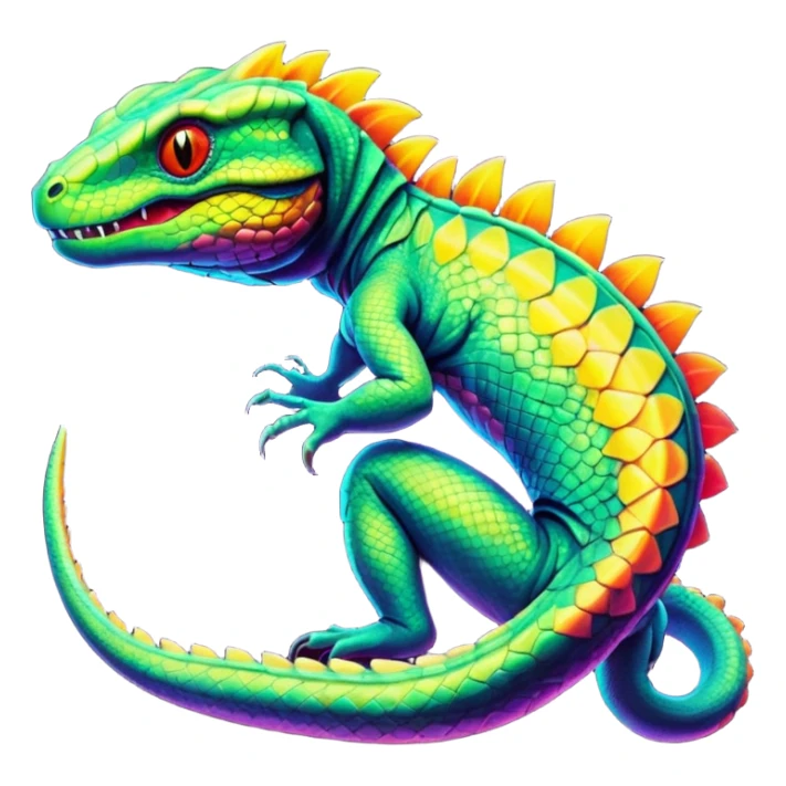 Exotic futuristic lush warm-colored neon reptilian Fakémon-creature sticker