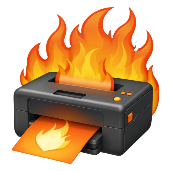 una impresora escupiendo fuego sticker