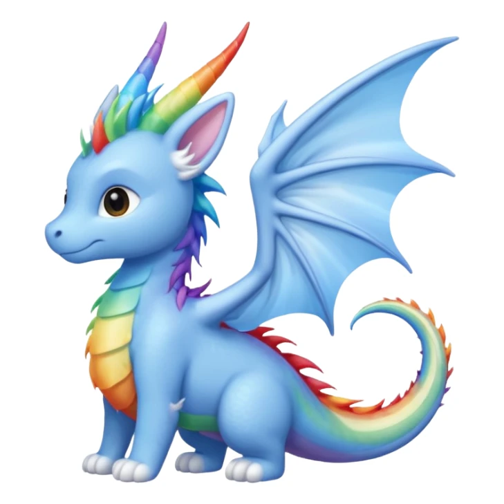 Sky dragon With her elongated, sleek sky-blue form and soft, rainbow spines, fluffy cloud-white wings, ears, and tail sticker