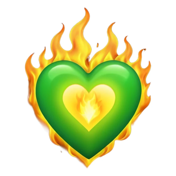 Take the classic Apple "heart on fire" emoji but make it a green heart. sticker
