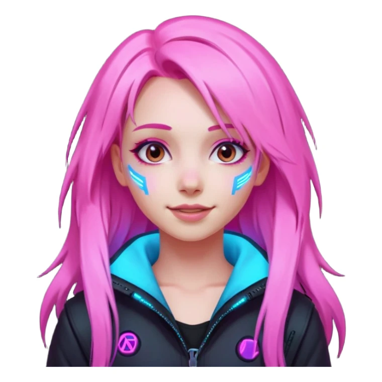 girl neon cyberpunk light pink happy long hair sticker