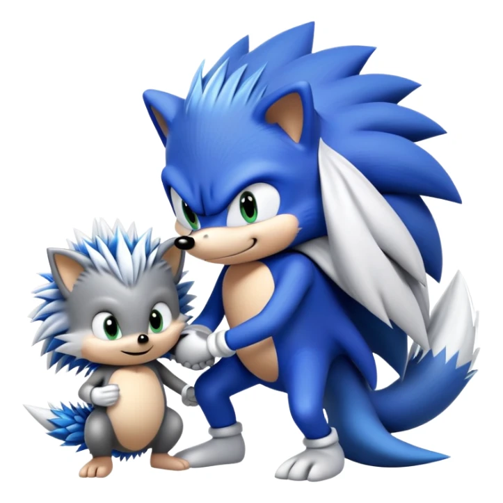 Blue Sonic the hedgehog, black Shadow the hedgehog, and small baby Silver the hedgehog holding hands together in a row sticker