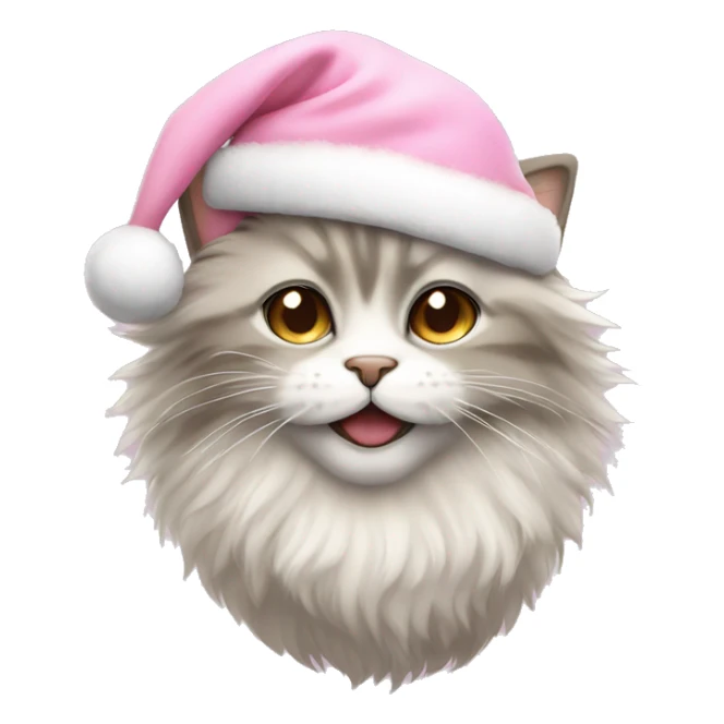 a fluffy cat with a pastel pink santa hat sticker