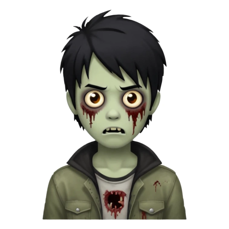Boy, zombie, black hair, medium long, emo, shaggy, dark, spooky, creepy expression sticker