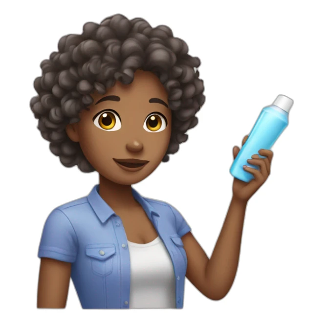 Curly-haired girl with shampoo in her hand sticker