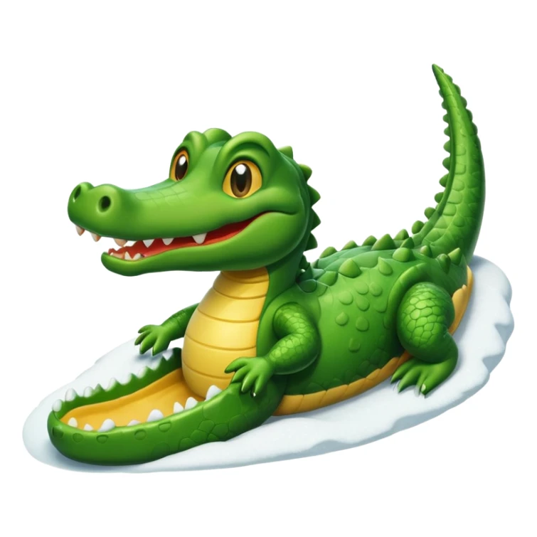 alligator sliding down snowy hill ios style emohi sticker