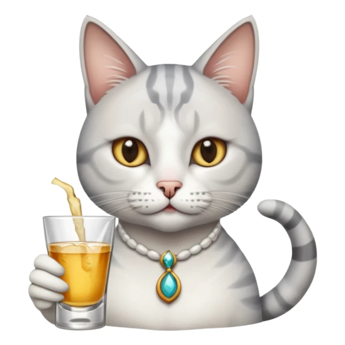 White and grey cat drinking tequila in meksykańskie style  sticker