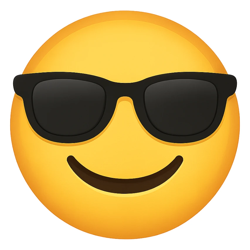 face with sunglasses emoji, digital illustration sticker