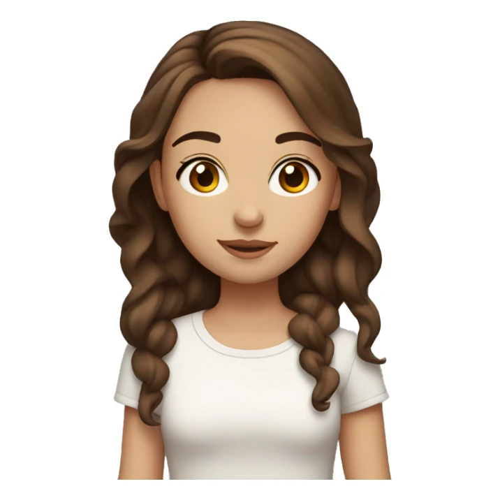 girl with brown hair, thin eyebrows, brown eyes and very cute sticker