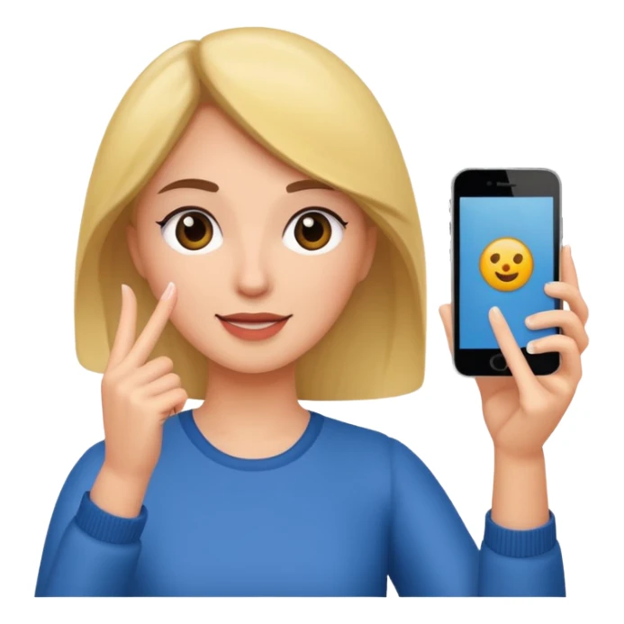  woman holding her phone having selfie sticker