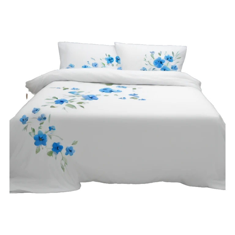 Cosy white bed with blue smal flower oversized bed sheets sticker