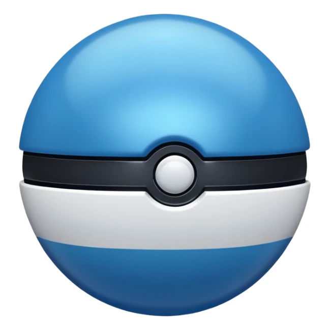 blue pokeball emoji, top half is a more saturated blue, bottom half is white, black stripe, with a metallic sheen sticker