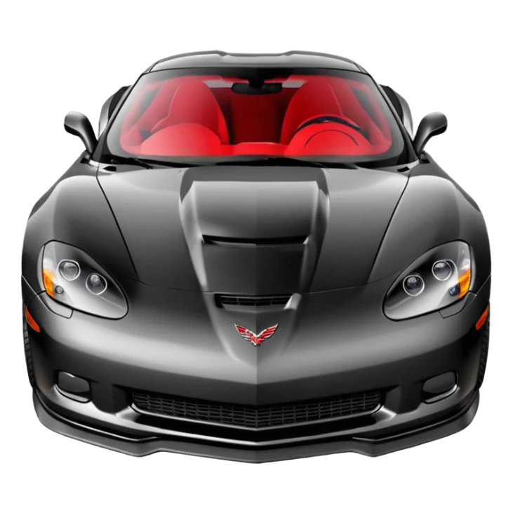 black 2006 Chevrolet Corvette C6 ZR1 with a red headlight, simplified, expressive, front view sticker