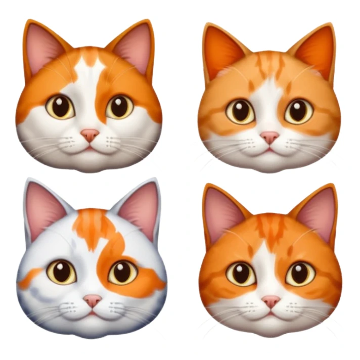 4 different coloured short haired cats including; a dark brown tabby and white cat, and a dark grey and white  sticker