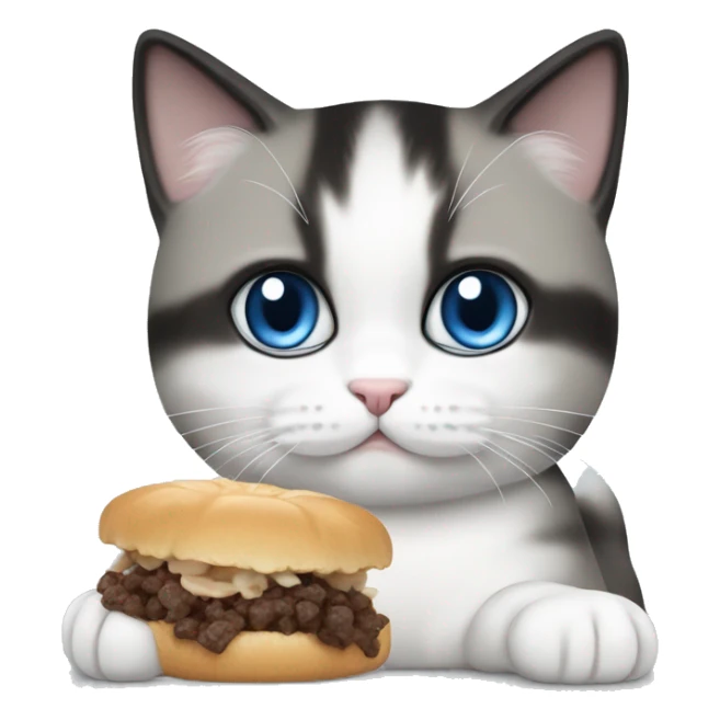 whoppers eating white/black/gray munchkin cat be with blue eyes sticker