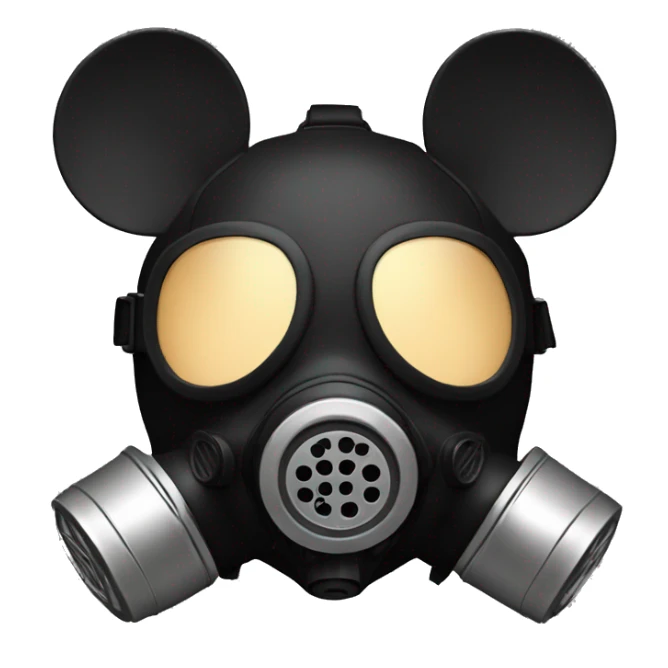 Mickey Mouse themed gas mask,black round Mickey ears on it, has a tan snout but everything else is black sticker