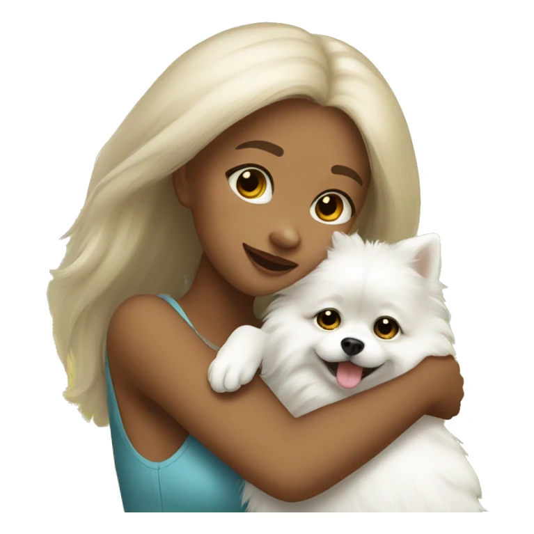 girl hug white Pomeranian sticker