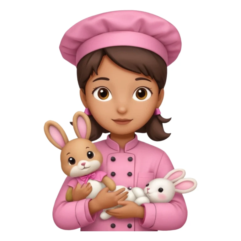 girl kid italian chef, pink uniform, holding plush rabbit sticker