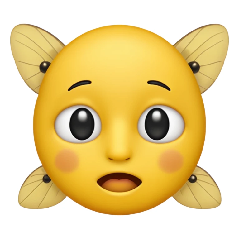 😊🥺 these emojis but with flies around it and its happy yellow face emoji black eyes like the 4th image but its cuter remove the nose make the eyes bigger and close its mouth sticker