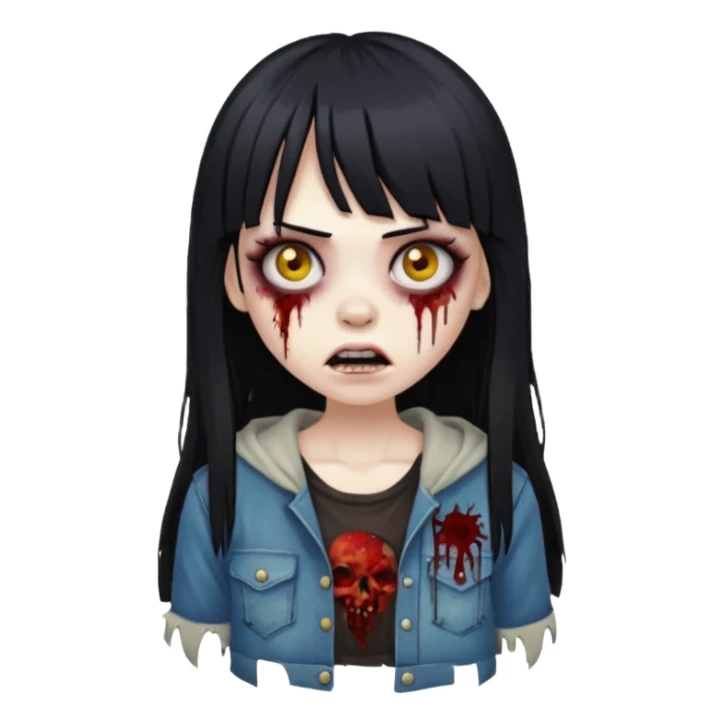 girl zombie with black long hair whit bangs sticker