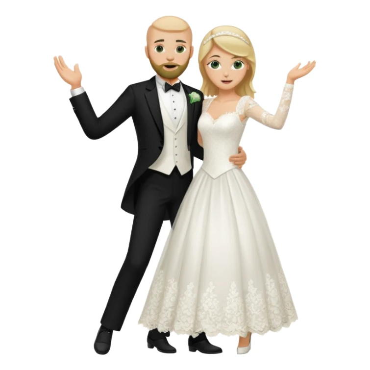 blonde haired green eyed bride and bald beared groom dancing sticker