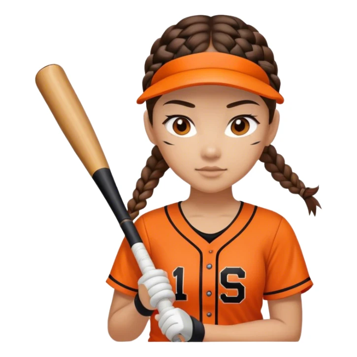 Softball player brunette braided hair wasian orange and black jersey sticker