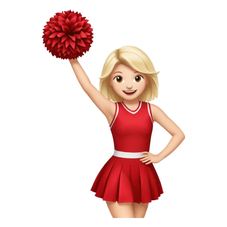 football cheerleader, holding big cheering pom, red dress sticker