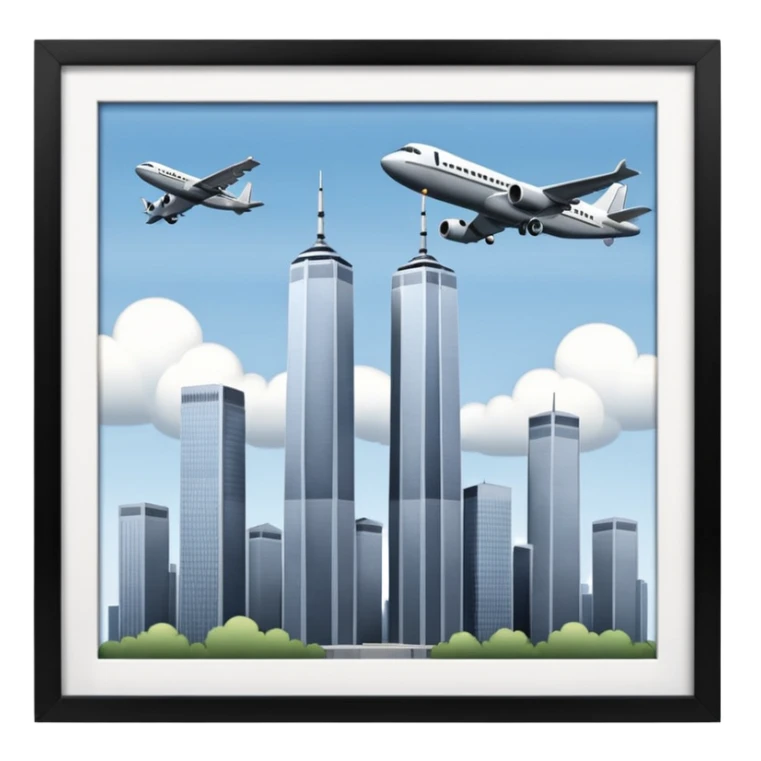 the twin towersw with an airplane  sticker
