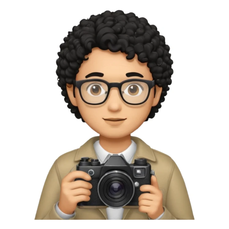guy with black curly hair, holding camera, wearing glasses



















 sticker