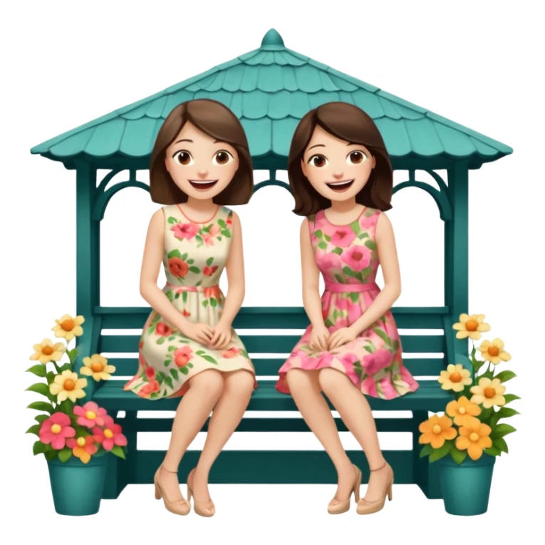 Two brunette women sitting on a white gazebo sticker