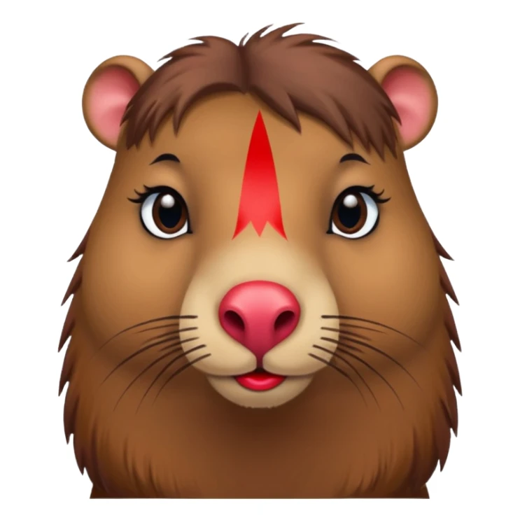 capybara with faka eye lashes and make up on - bright lipstick and eye make up - long brown hair

 sticker