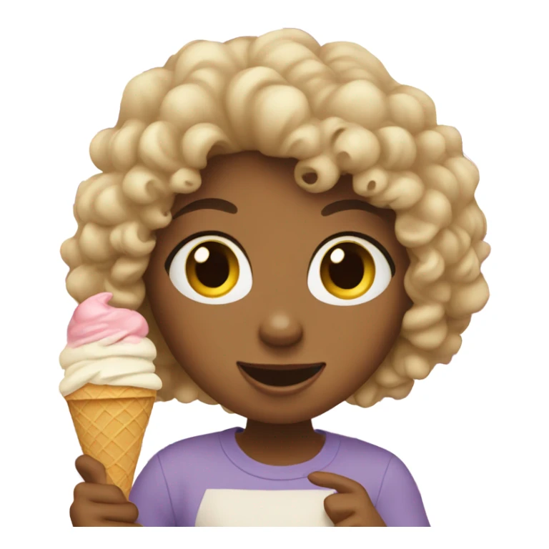 Girl with curly hair eating ice cream sticker