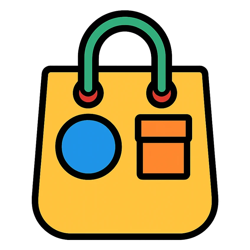 colored icon of a shopping bag representing goods sticker