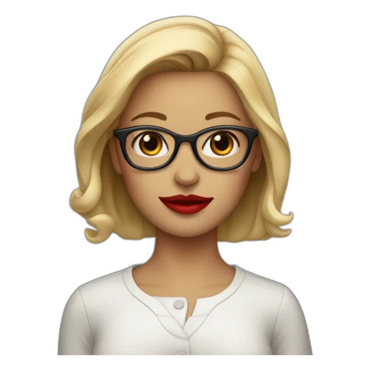 a girl with short ear wearing glasses and red lipstick sticker