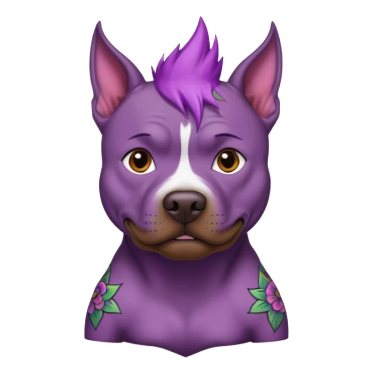 very tattoed brown face pitbull dog with purple spiky hair sticker