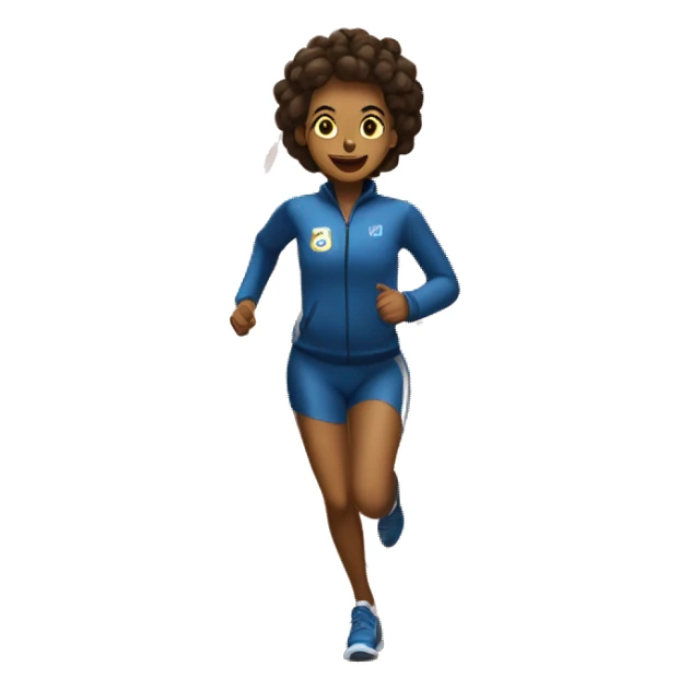 Girl running on a track with a track suit that has a 35 on it  sticker