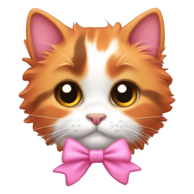 cute fluffy orange black calico cat with pink bow  sticker