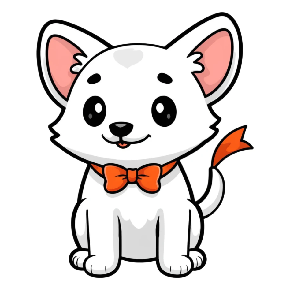 White dog with 🎀 sticker