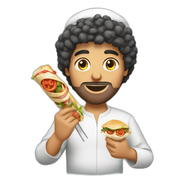 a arab people with short curly hair eating a kebab sticker