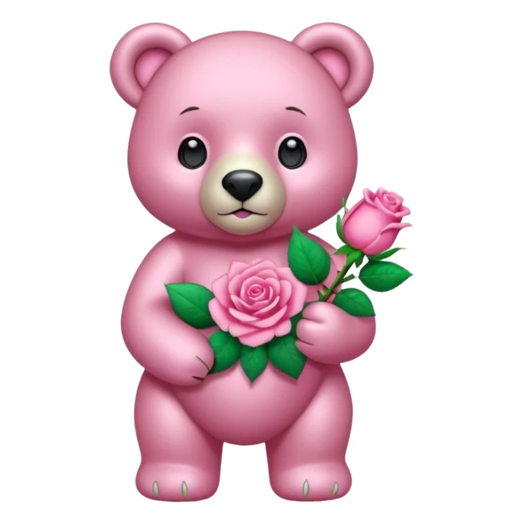 pink diamond bear holding a pink rose sticker