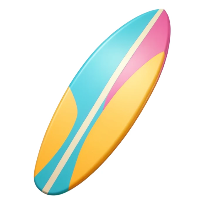 surfboard icon, tropical surfboard, glossy texture, bright colors, cute mobile game icon style, 3D cartoon, soft shadows, clean background, no text, no watermark sticker
