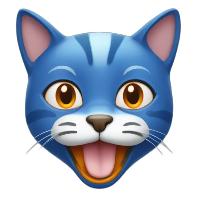 blue cartoon happy cat with orange moustache sticker