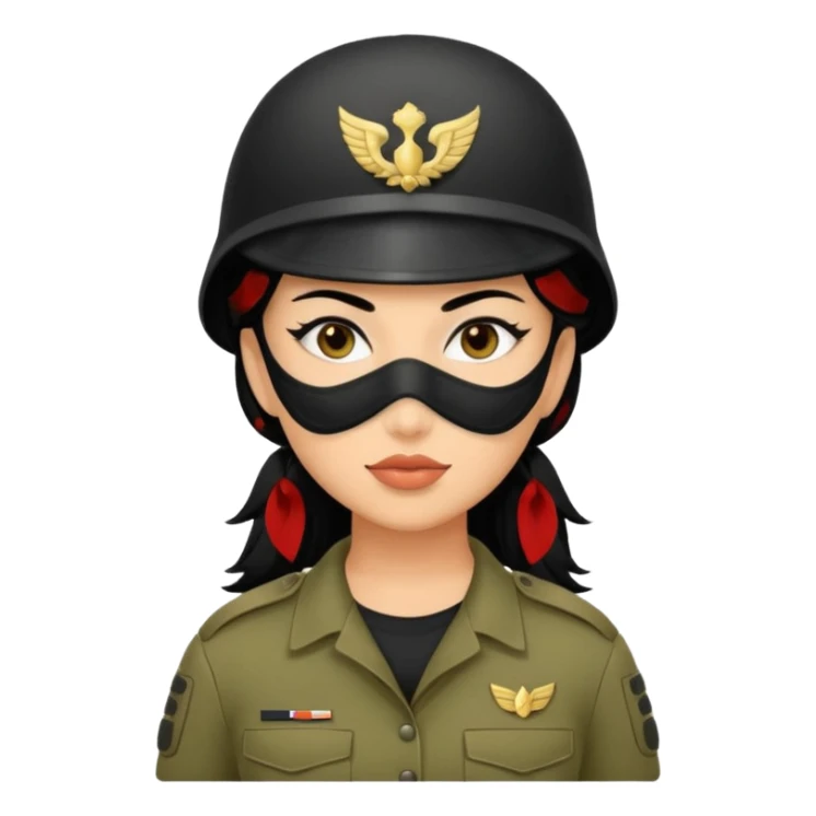 woman soldier with black hair and wearing mask sticker