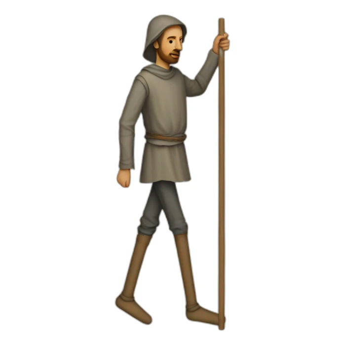 a person walking over stilts on both legs, not using arms, medieval sticker