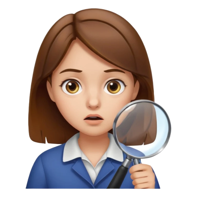 Brown haired Girl using magnifying glass but is confused sticker