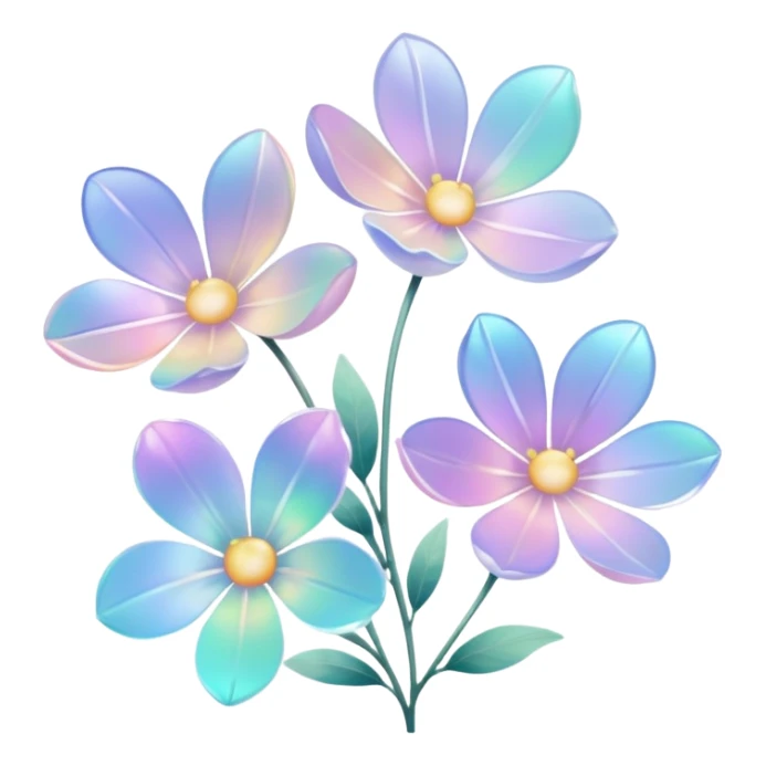 Pastel iridescent transparent luminescent aesthetic flowers sticker