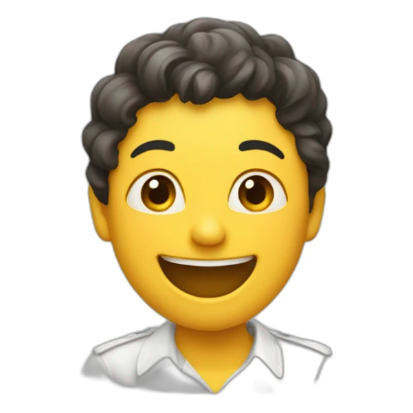 A person laughing and wearing a blouse with the letter J on it sticker