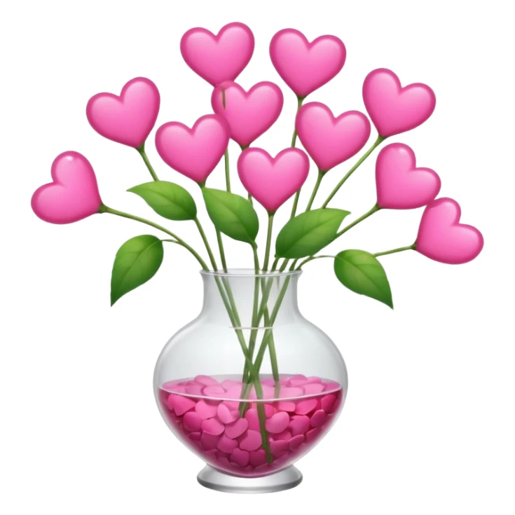 10000000 huge pink hearts on stems in a clear glass vase emoji sticker
