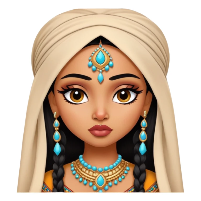 Indian nose, pretty lips, indian  clothes, medium skin, pretty bratz baddie, black eyeliner,  sticker