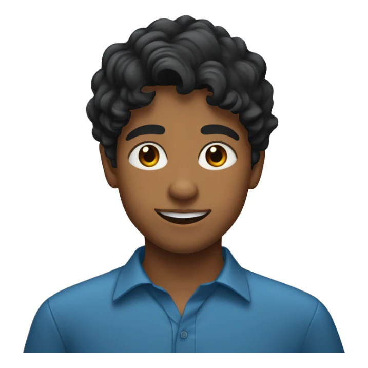 create sri lankan 14 year old boy with wavy flat black hair and a blue shirt sticker